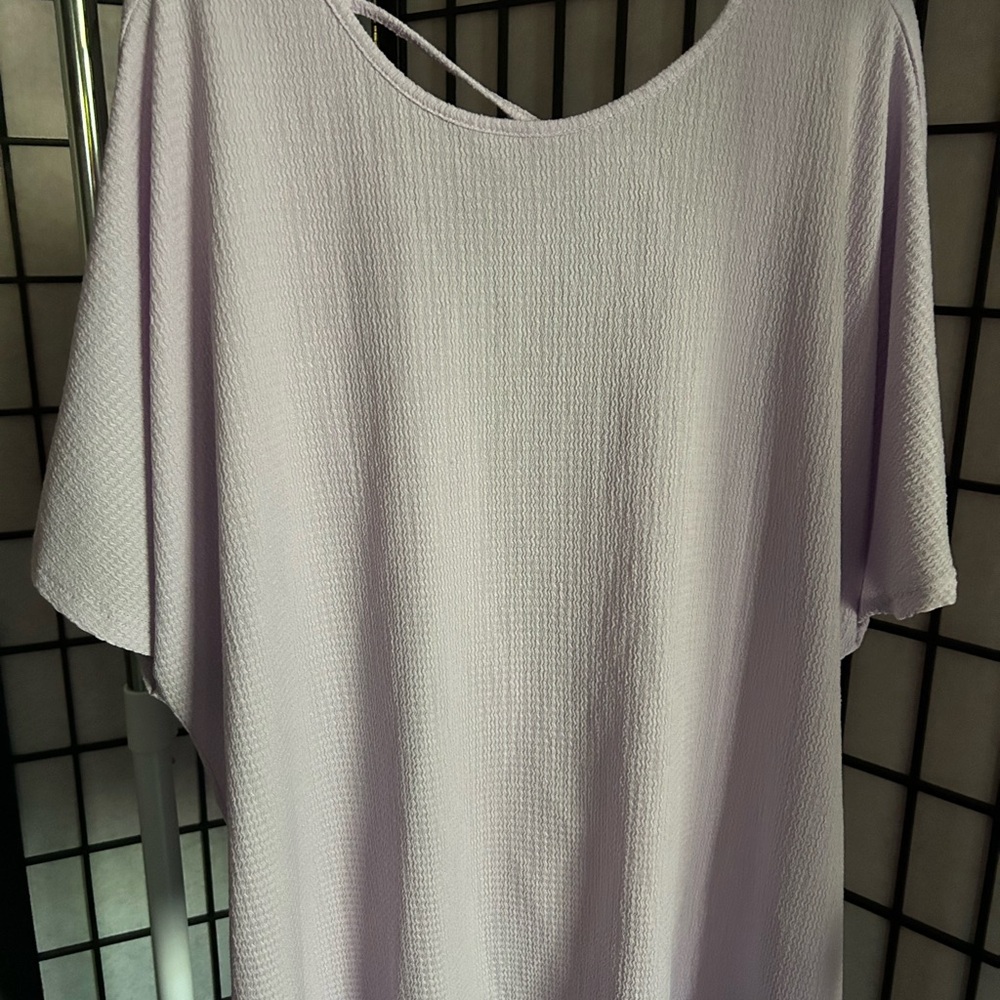 Purple Ribbed Relaxed Blouse With Open Back and Tie